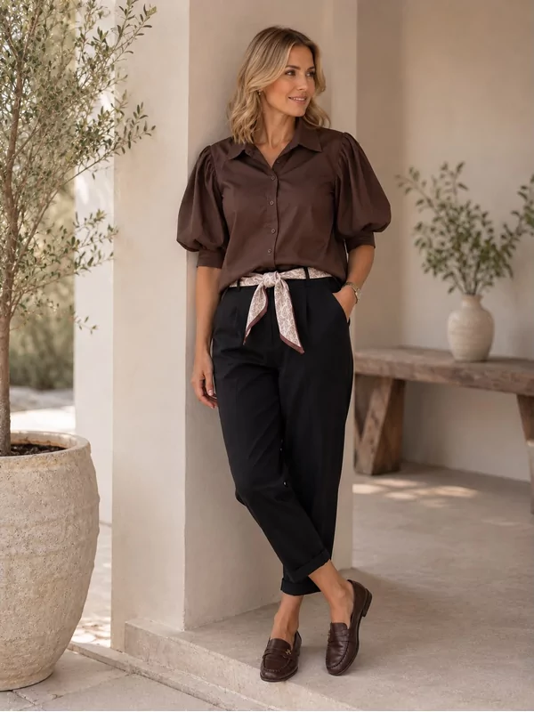 Broek met sjaalbinder in zwart
