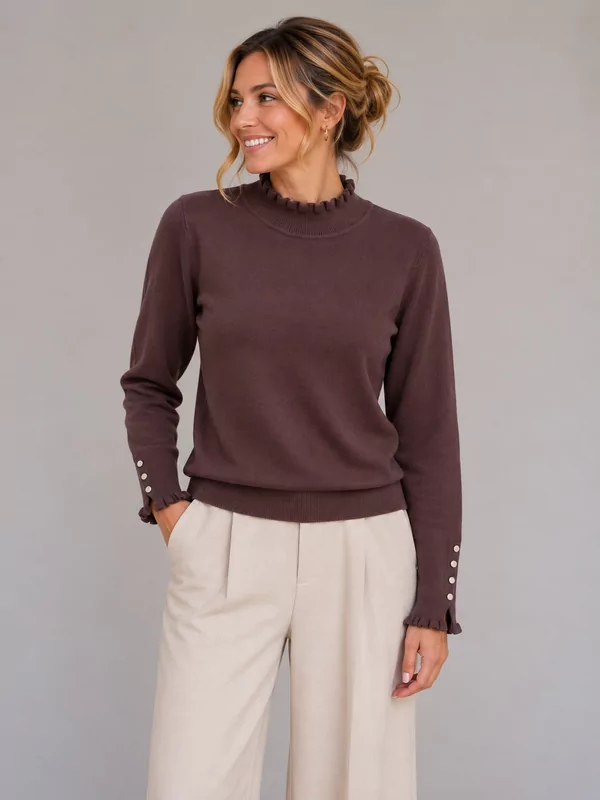 Pull met opstaande kraag in bruin