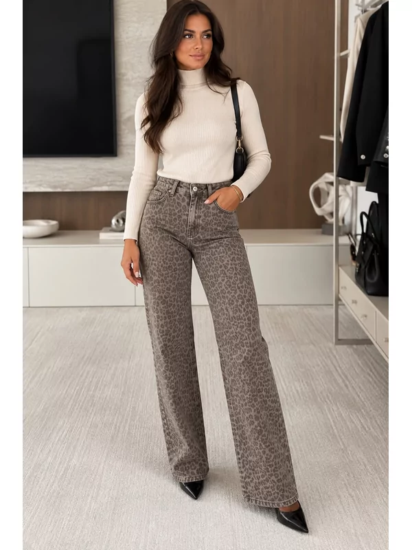 Jeans wide leg in leopard print
