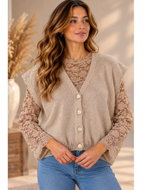 Debardeur met knoopjes in taupe