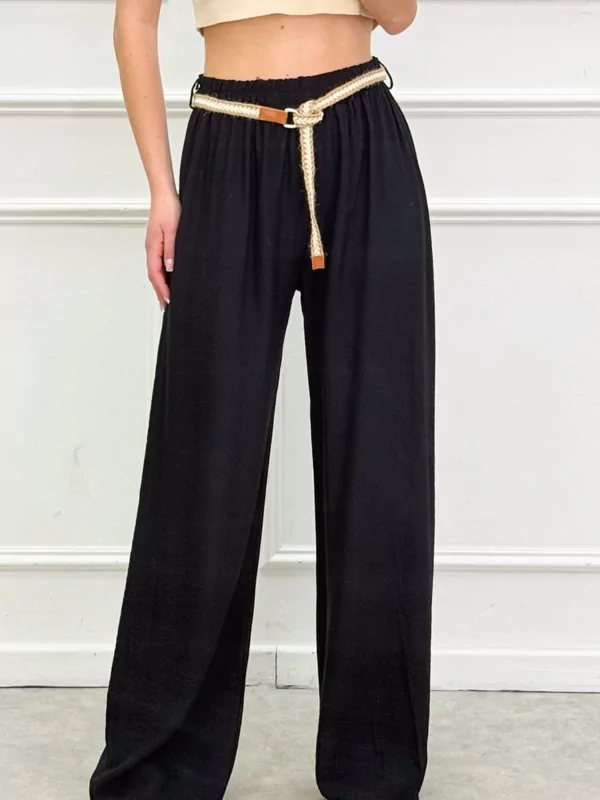 Broek met elastiek en binder in zwart