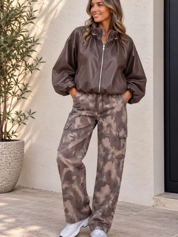Leder look jasje in bruin