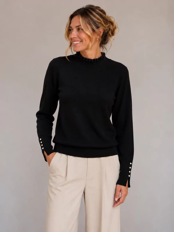 Pull met opstaande kraag in zwart