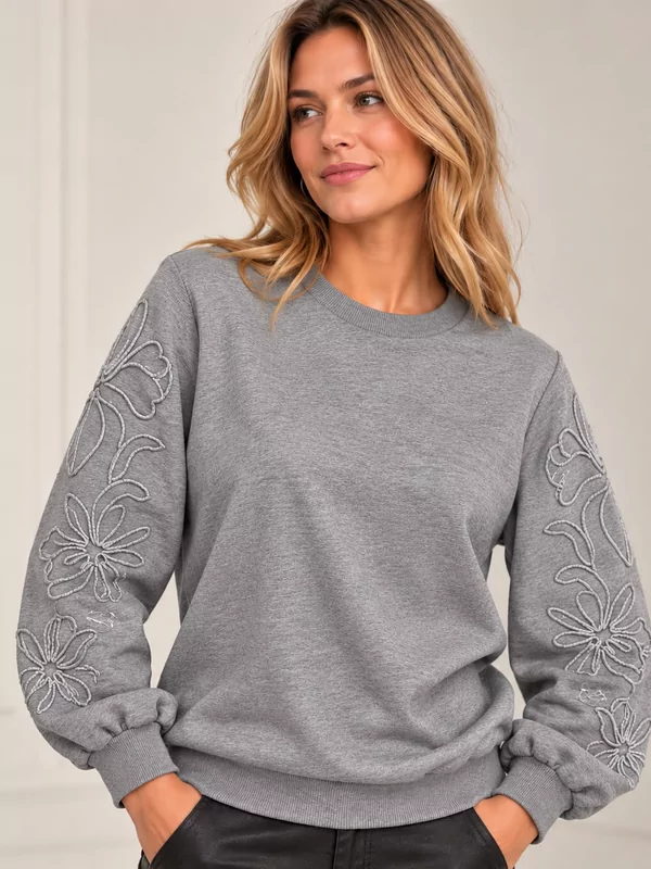 Jdy sweater model Mesa met fantasie op de mouw in grijs