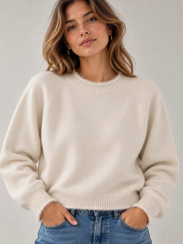 Basic pull met leuke afwerking in ecru
