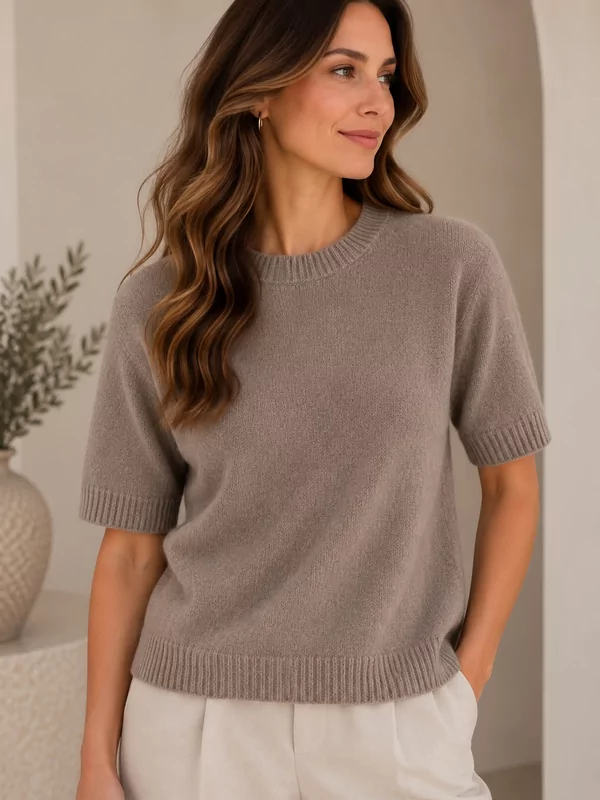 Effe pull korte mouw in taupe