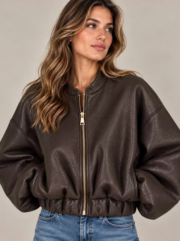 Lederlook jas in bruin