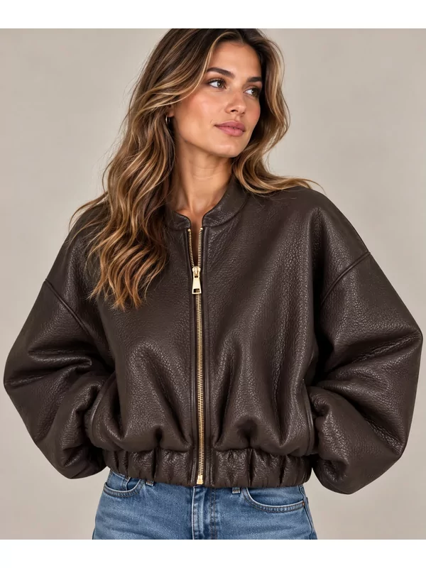 Lederlook jas in bruin