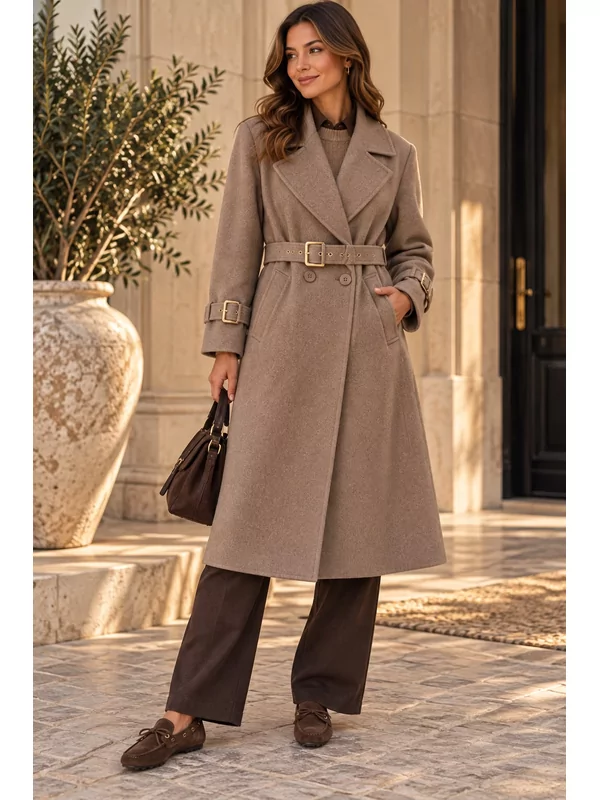 Geklede jas in beige