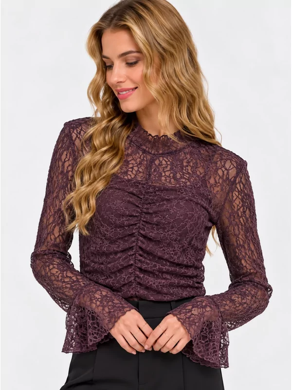 Jdy kanten bloesje model Lala in aubergine