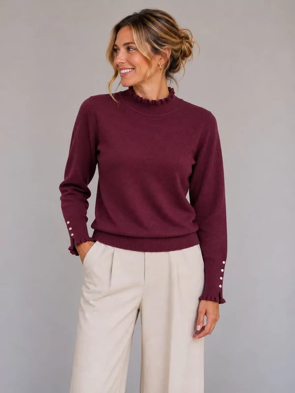 Pull met opstaande kraag in bordeaux