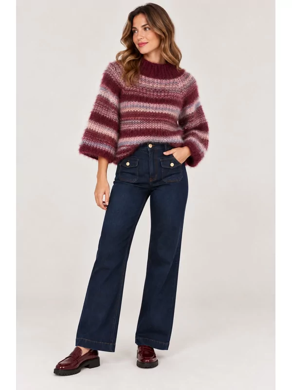 Pull gestreept in burgundy