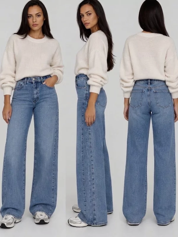 Jeans wide leg in blauw 