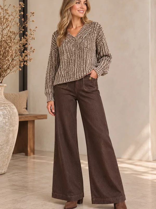 Pull in bruin met v hals