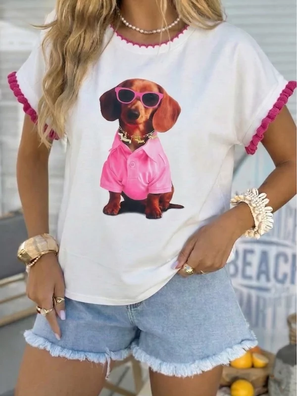 T-shirt teckel in fuchsia 