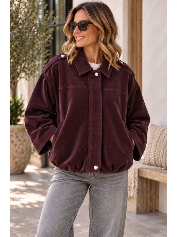 Fluweel look jasje in burgundy