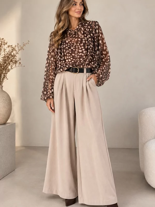 Losse broek met riem in beige