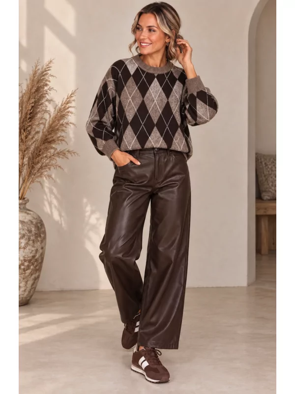Only leder look broek smooth in lengte 32