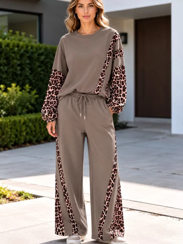 Setje leopard in taupe