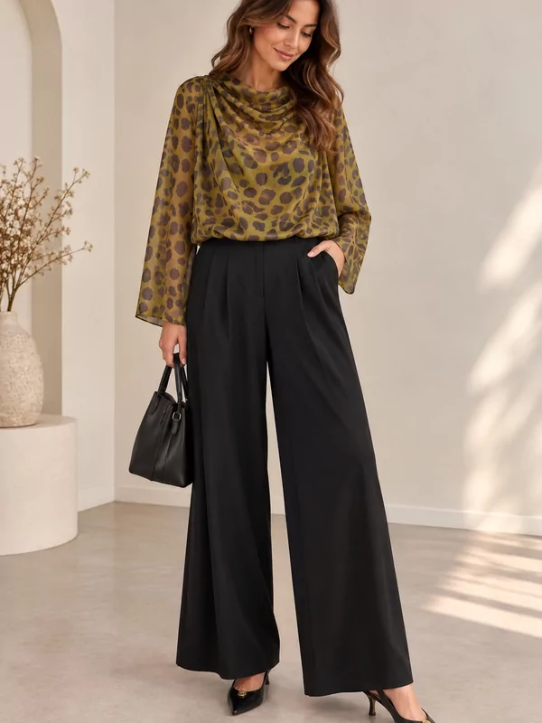 Losse broek met riem in zwart