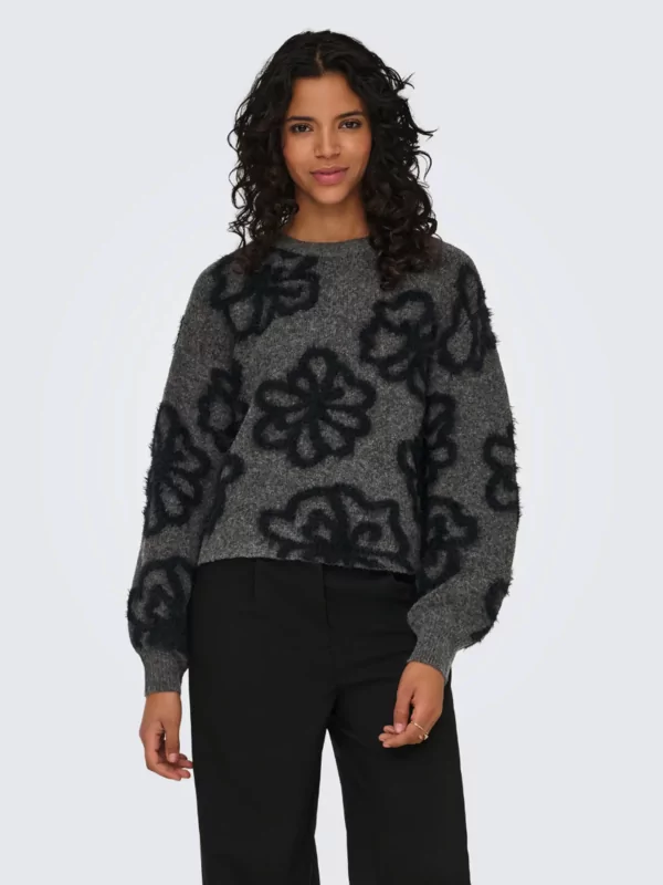 Only pull Felicia in grijs met zwarte bloemen