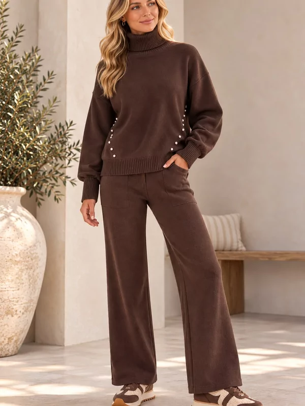 Tricot setje in bruin