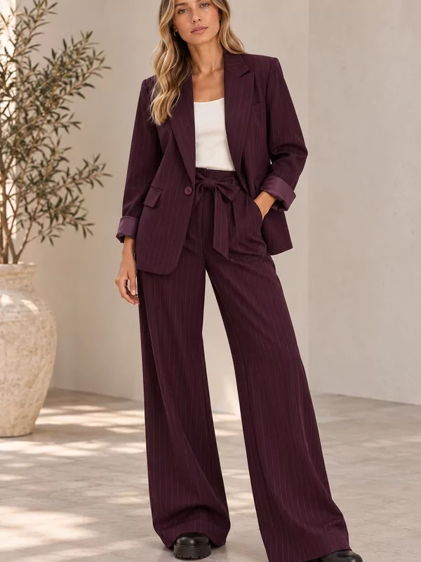 Blazer gestreept in aubergine