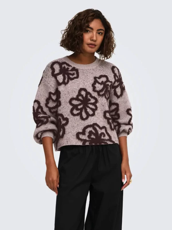 Only pull Felicia in beige met bruine bloemen