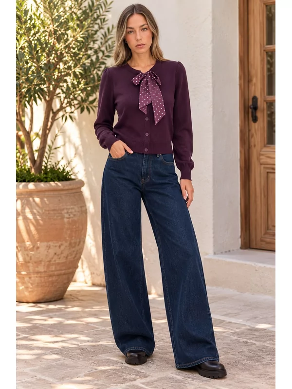 Pull met strik in burgundy