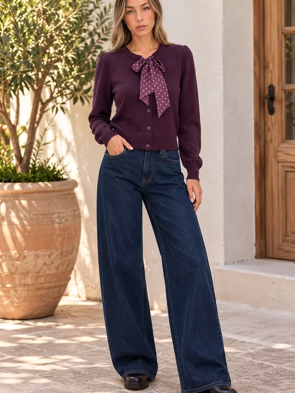 Pull met strik in burgundy
