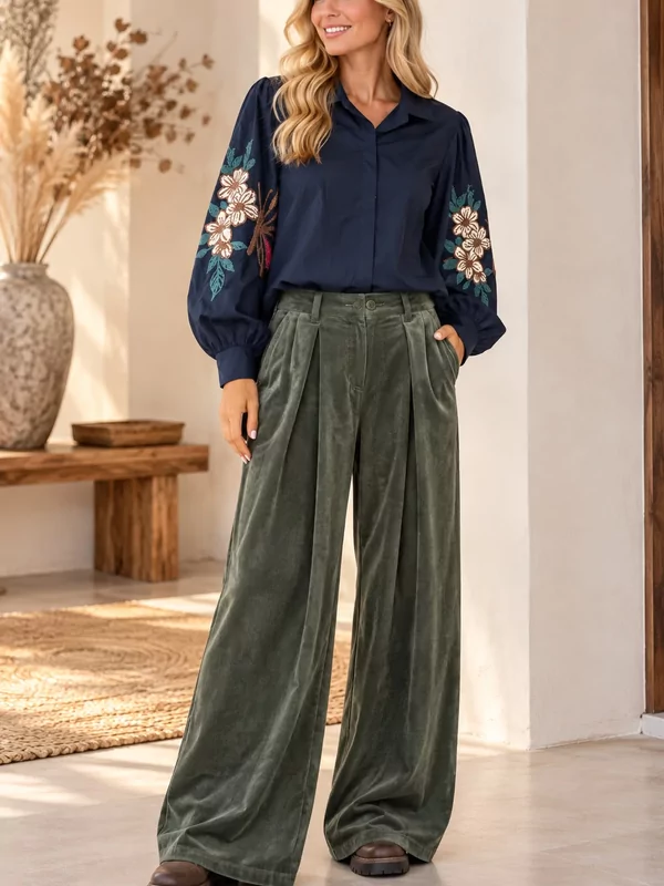 Rib fluwelen broek in kaki
