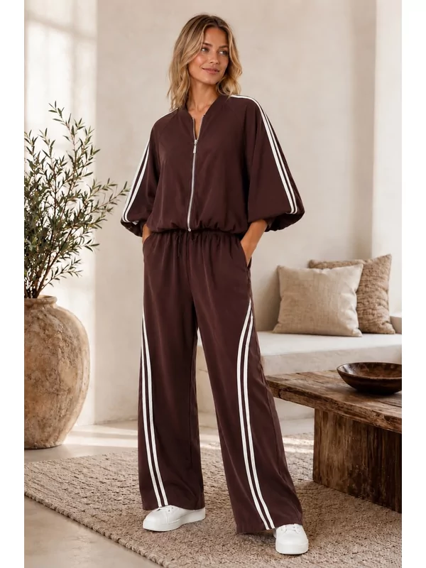 Set vest en broek met strepen in bruin