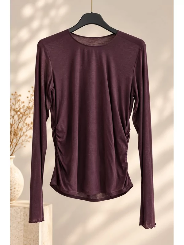 Voile bloesje in aubergine