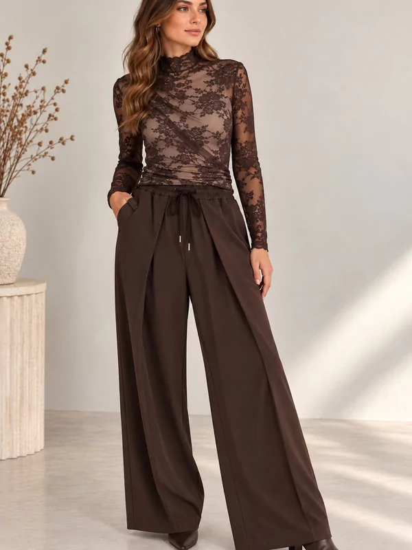 Broek met speciale plooien in bruin