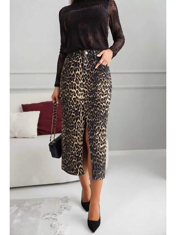 Jeans rok in leopard print