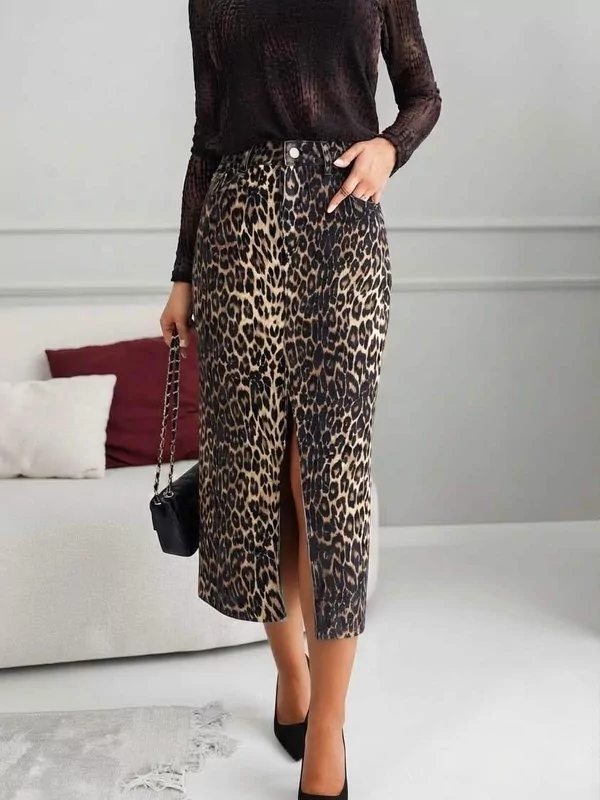 Jeans rok in leopard print