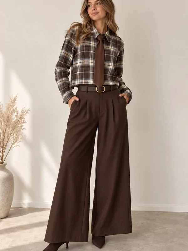 Losse broek met riem in bruin