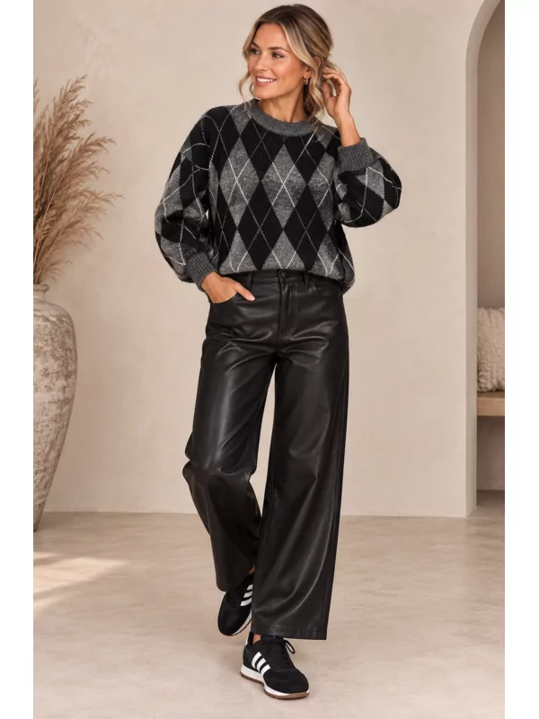 Only leder look broek smooth in zwart lengte 32