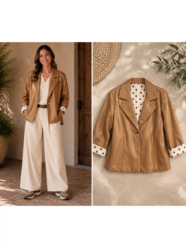 Leder look blazer in camel