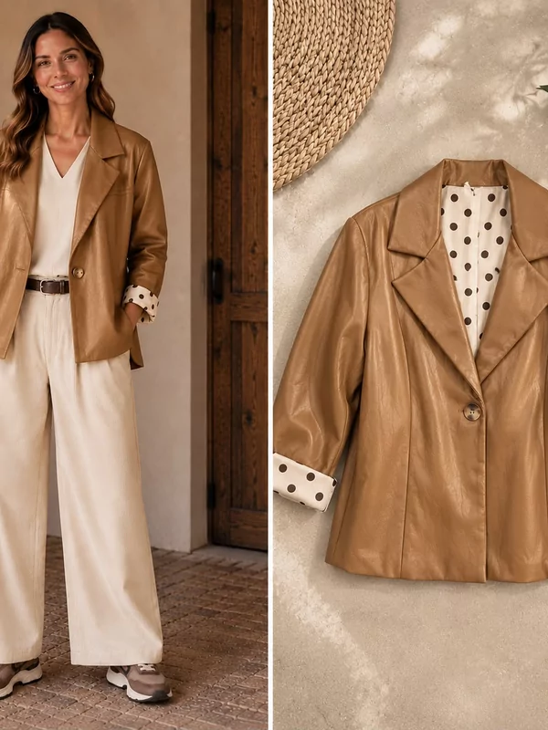 Leder look blazer in camel