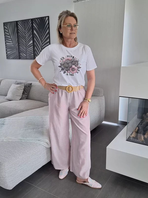 Broek met elastiek en riem in roze